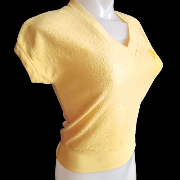 Vintage Women's Medium Top Celeste Yellow V-Neck Terry Cloth Mom Embroidered 80s - Picture 3 of 6